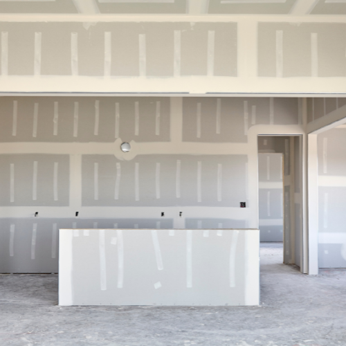 Drywall installed and spackled